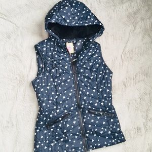 Navy Vest with Hearts Faux Fur Lined Hood